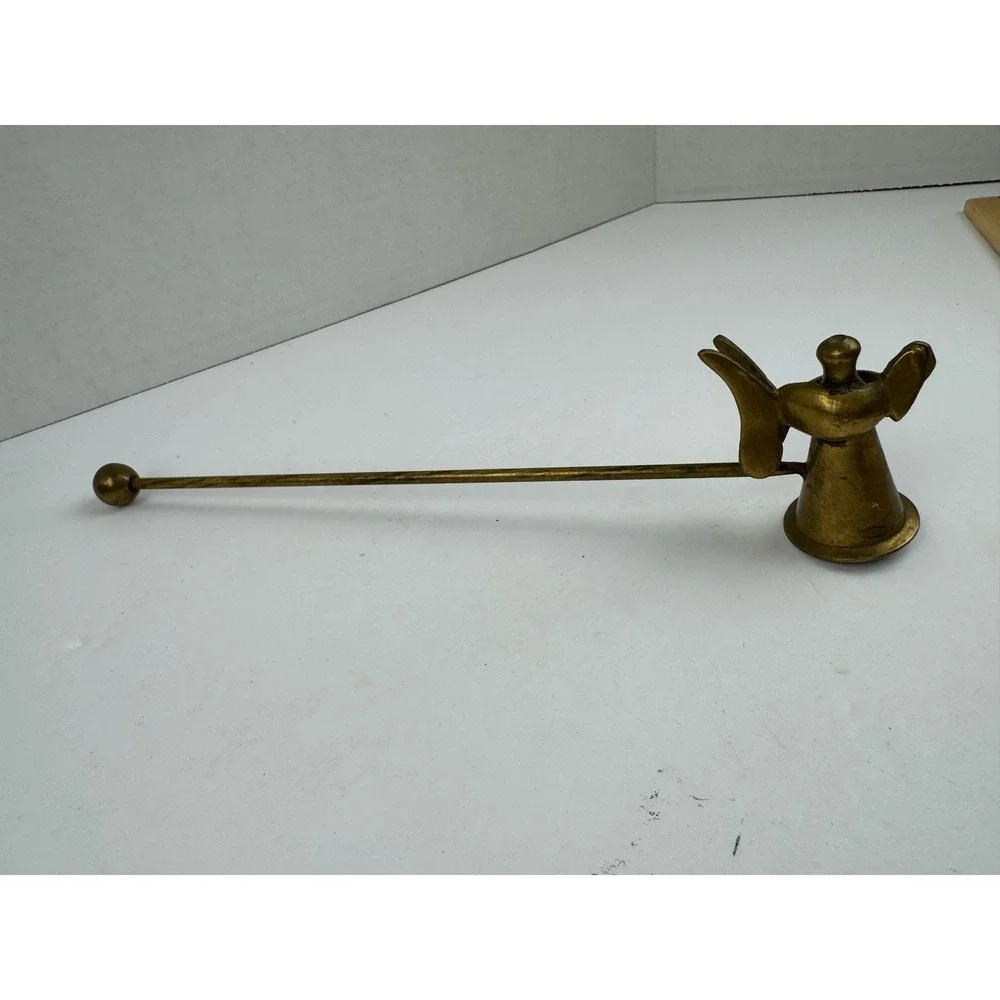 Vintage Brass Angel Candle Holder and Snuffer Set Made in India Gold Taper 2pc